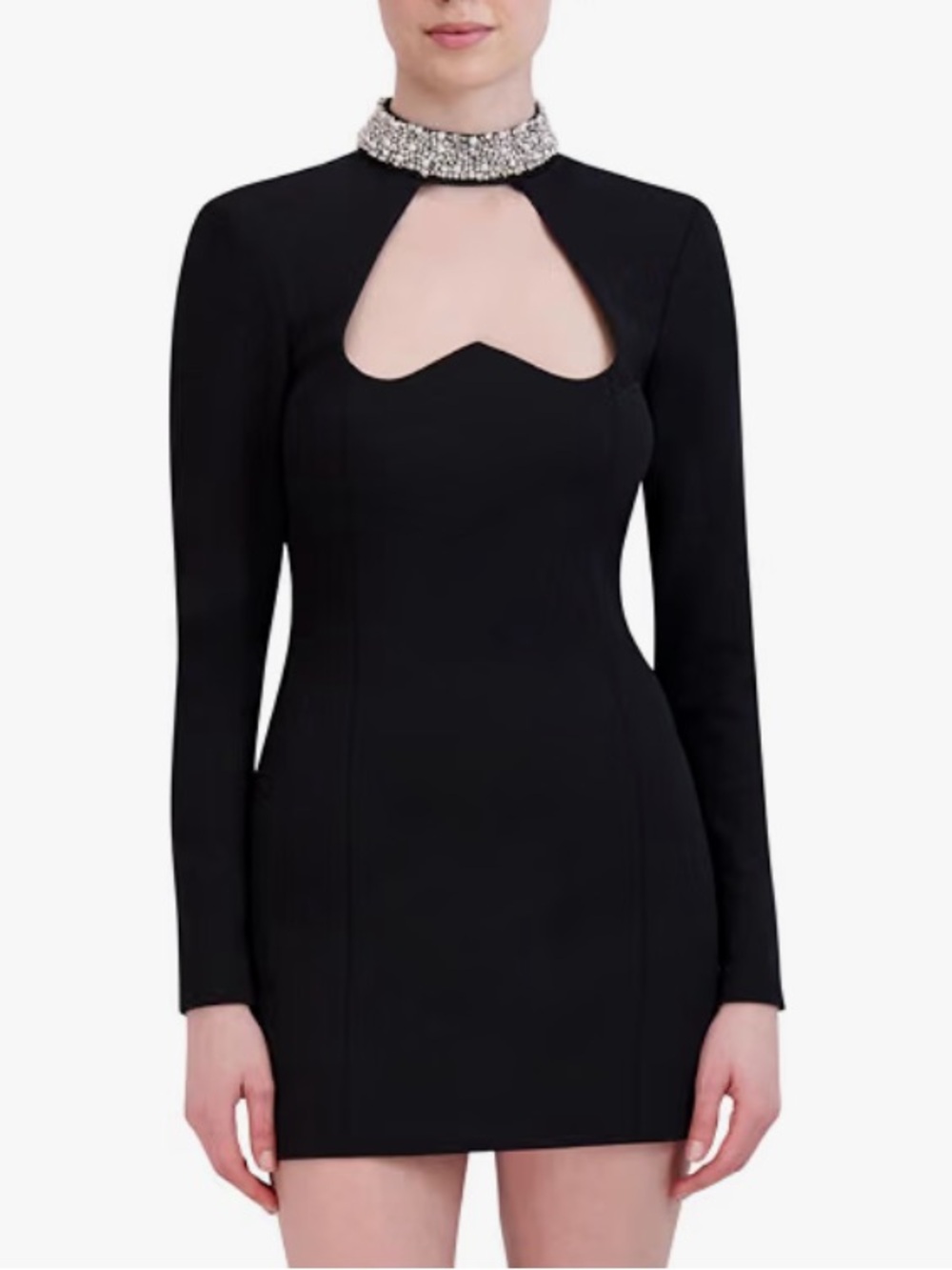 HTF Like new BCBGMaxAzria Embellished collar mini cut out heart chest mini dress